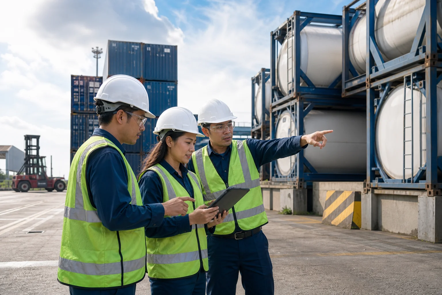 ทีมงานตรวจงานที่ลานจอด ISO Tank